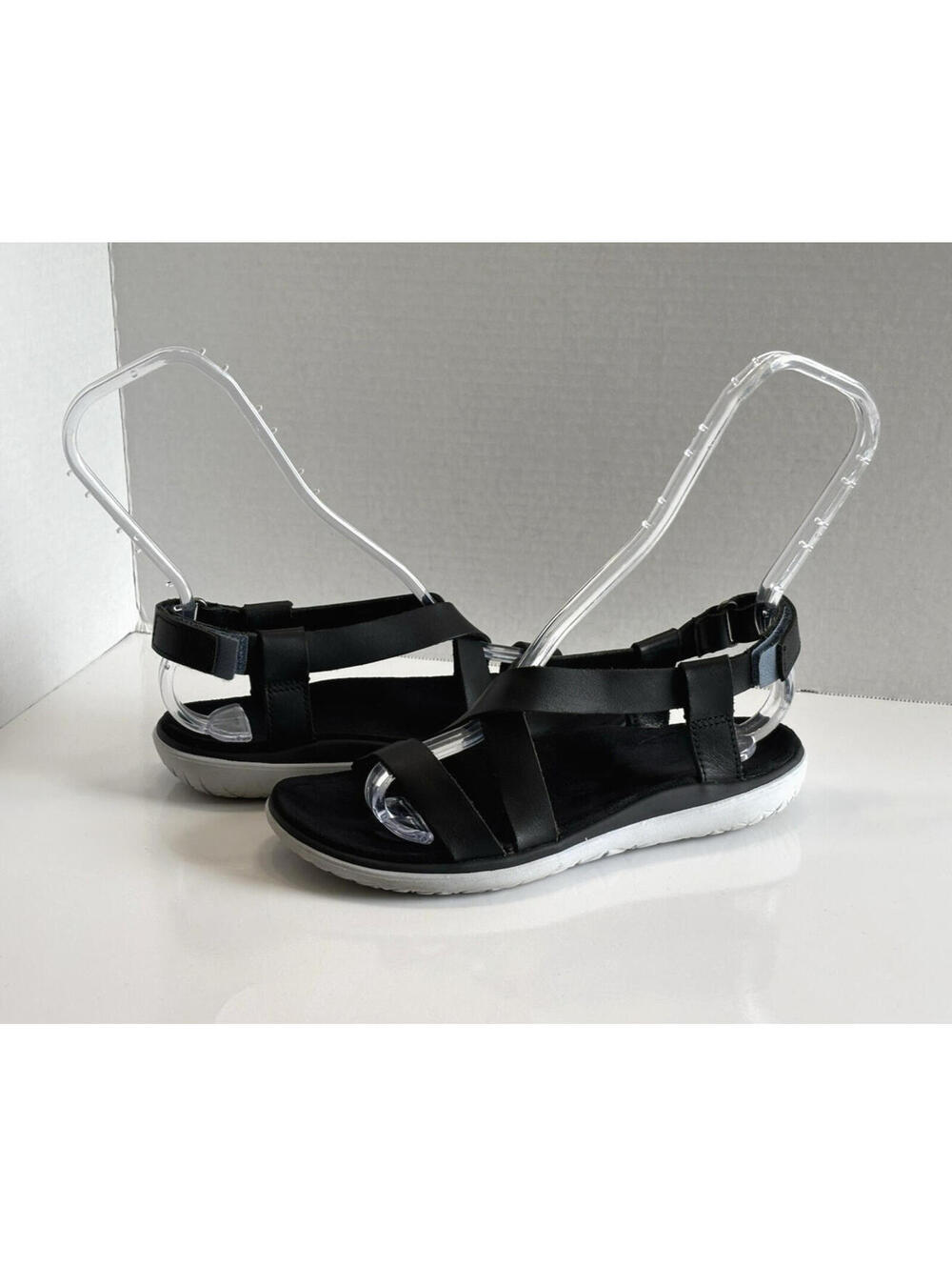 Teva Terra Float Livia Lux Sandals Womens 6.5 Black Leather Strappy Flat Outdoor